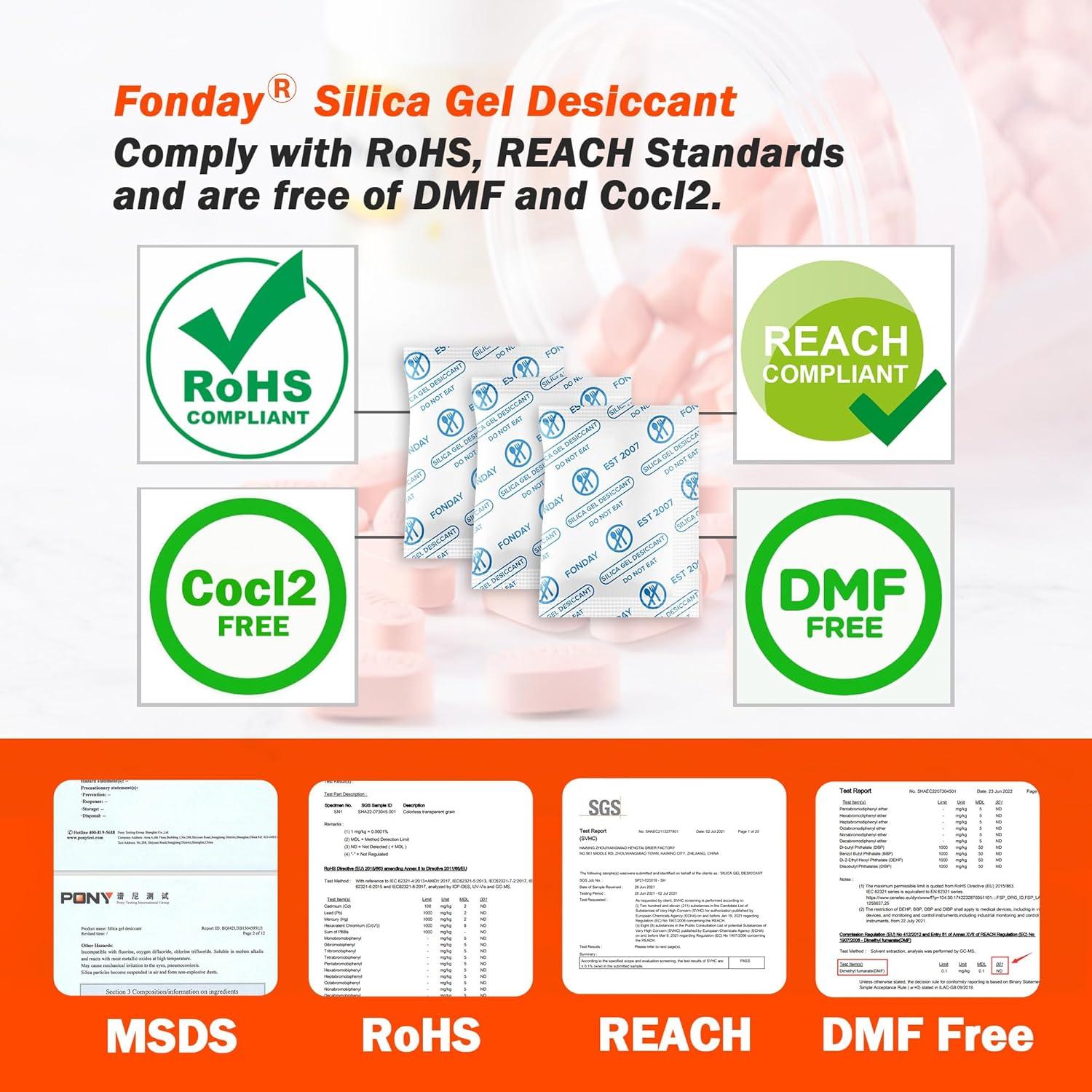 Paquetes de Gel de Silica Fonday 2g x 1000 Unidades Grado Alimenticio