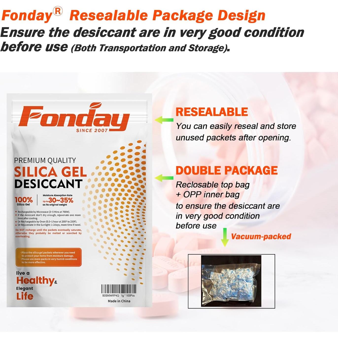 Paquetes de Gel de Silica Fonday 2g x 1000 Unidades Grado Alimenticio