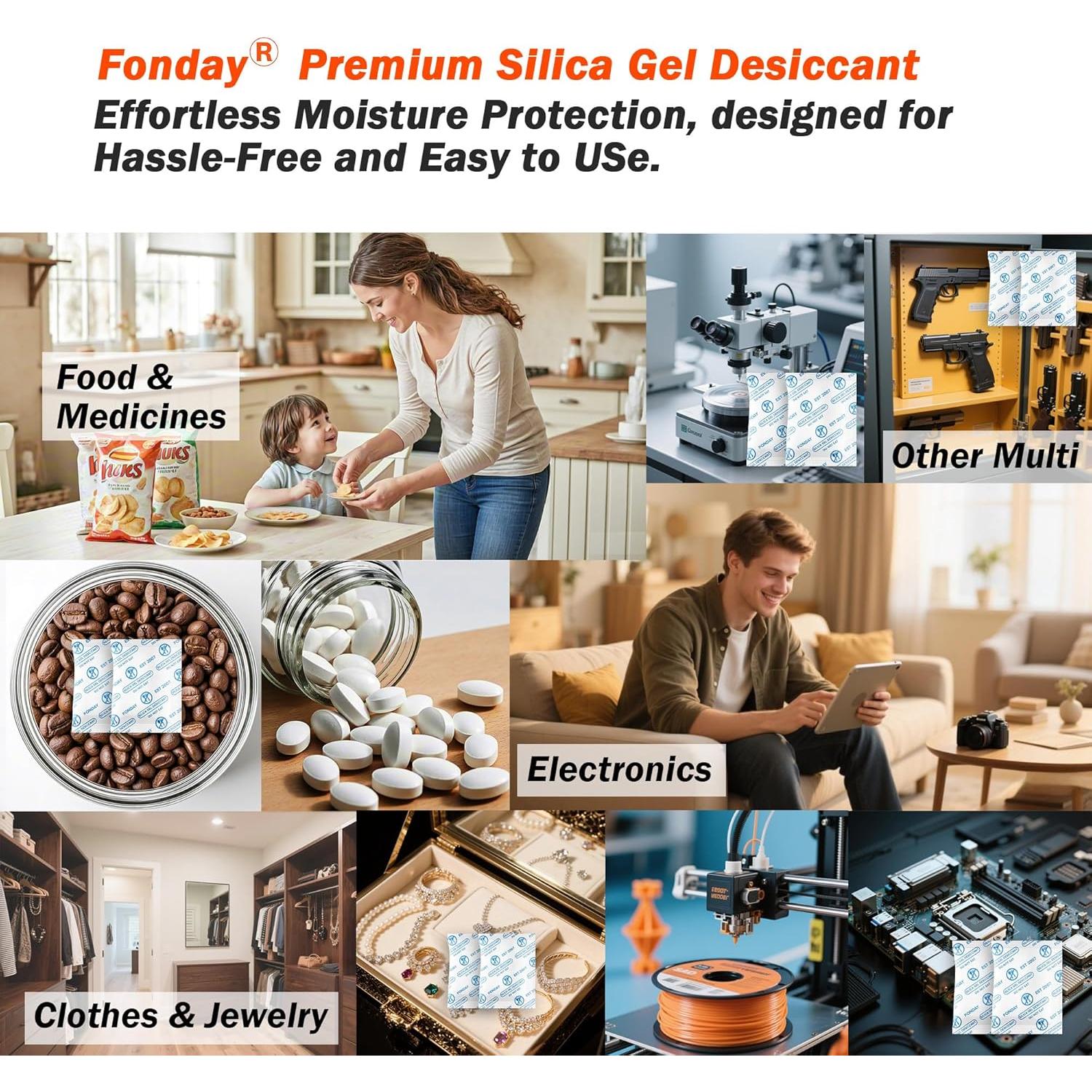 Paquetes de Gel de Silica Fonday 2g x 1000 Unidades Grado Alimenticio