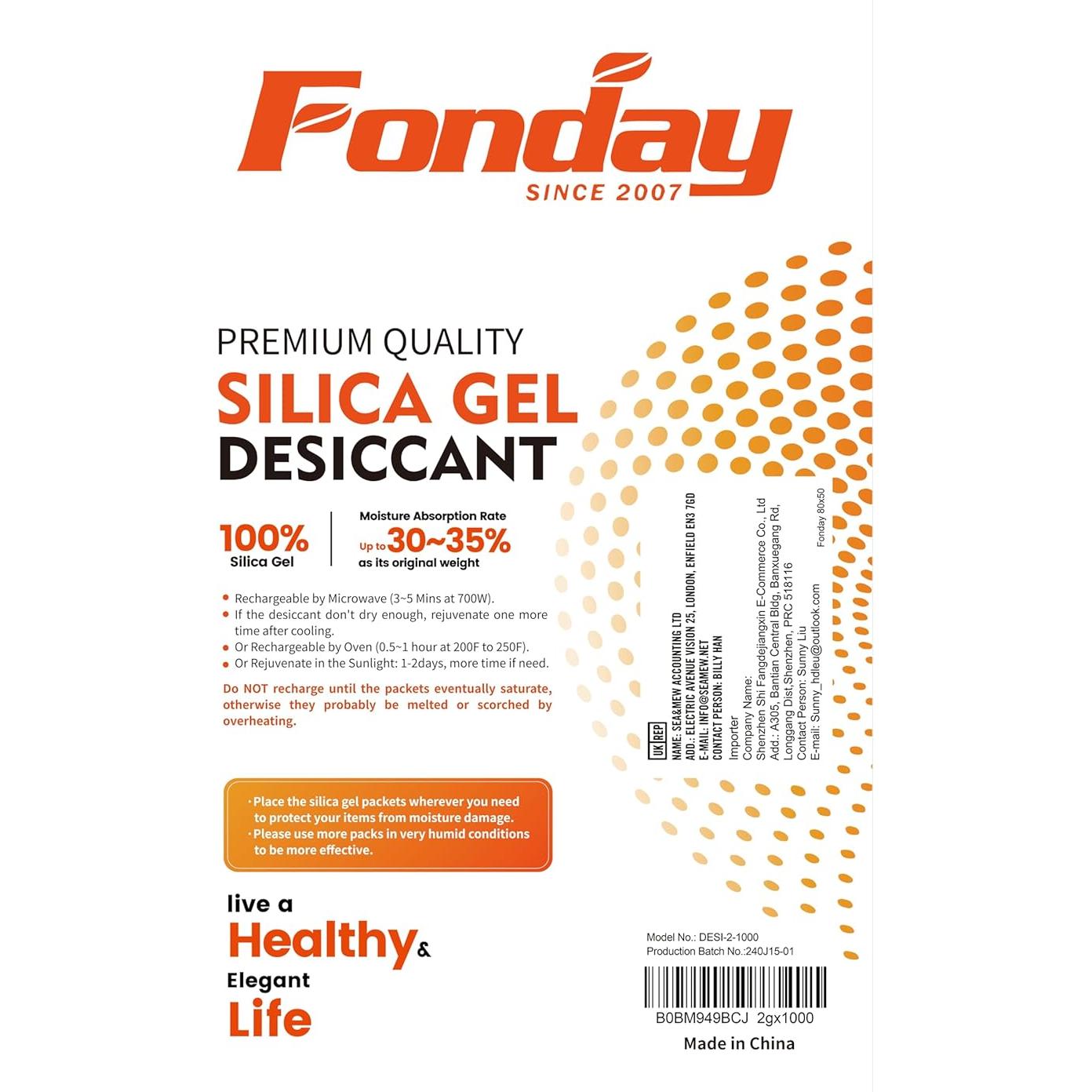 Paquetes de Gel de Silica Fonday 2g x 1000 Unidades Grado Alimenticio