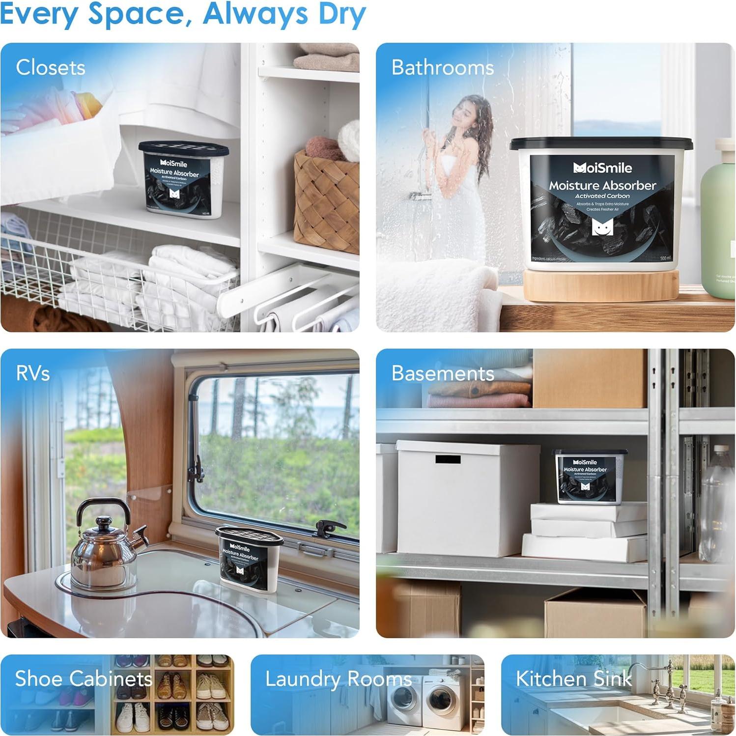 Absorbentes de Humedad Moismile 6 Paquetes Carbón Activado