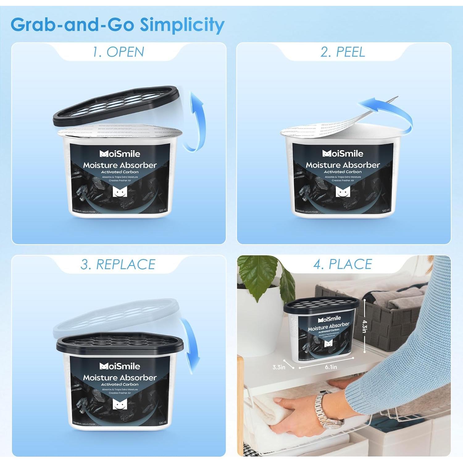 Absorbentes de Humedad Moismile 6 Paquetes Carbón Activado