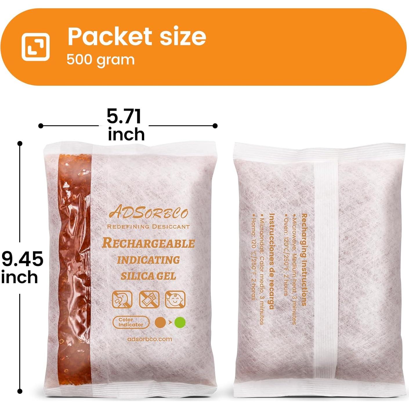 Paquetes de Gel de Sílice Adsorbco 500g - 4 Unidades Recargables