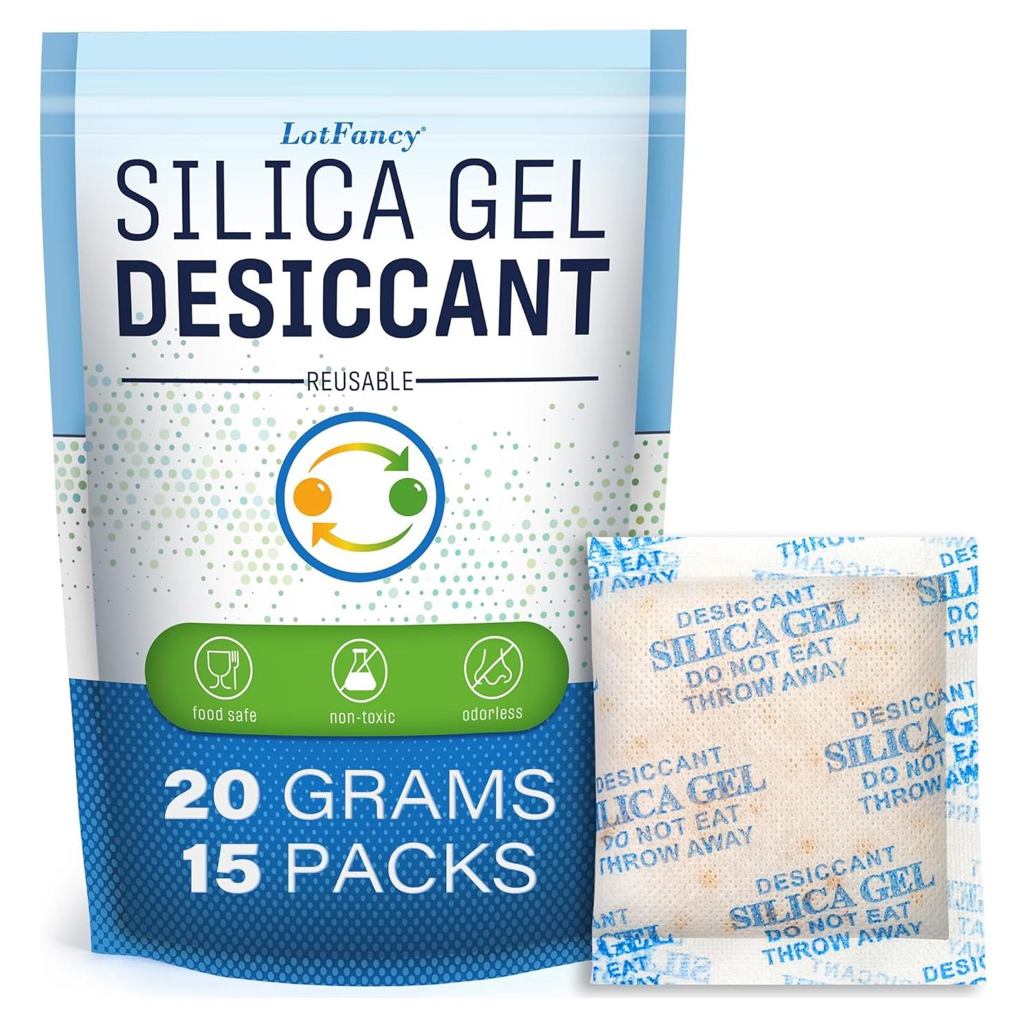 Gel de Silica Deshidratante LotFancy 15 Paquetes 20g Inodoro
