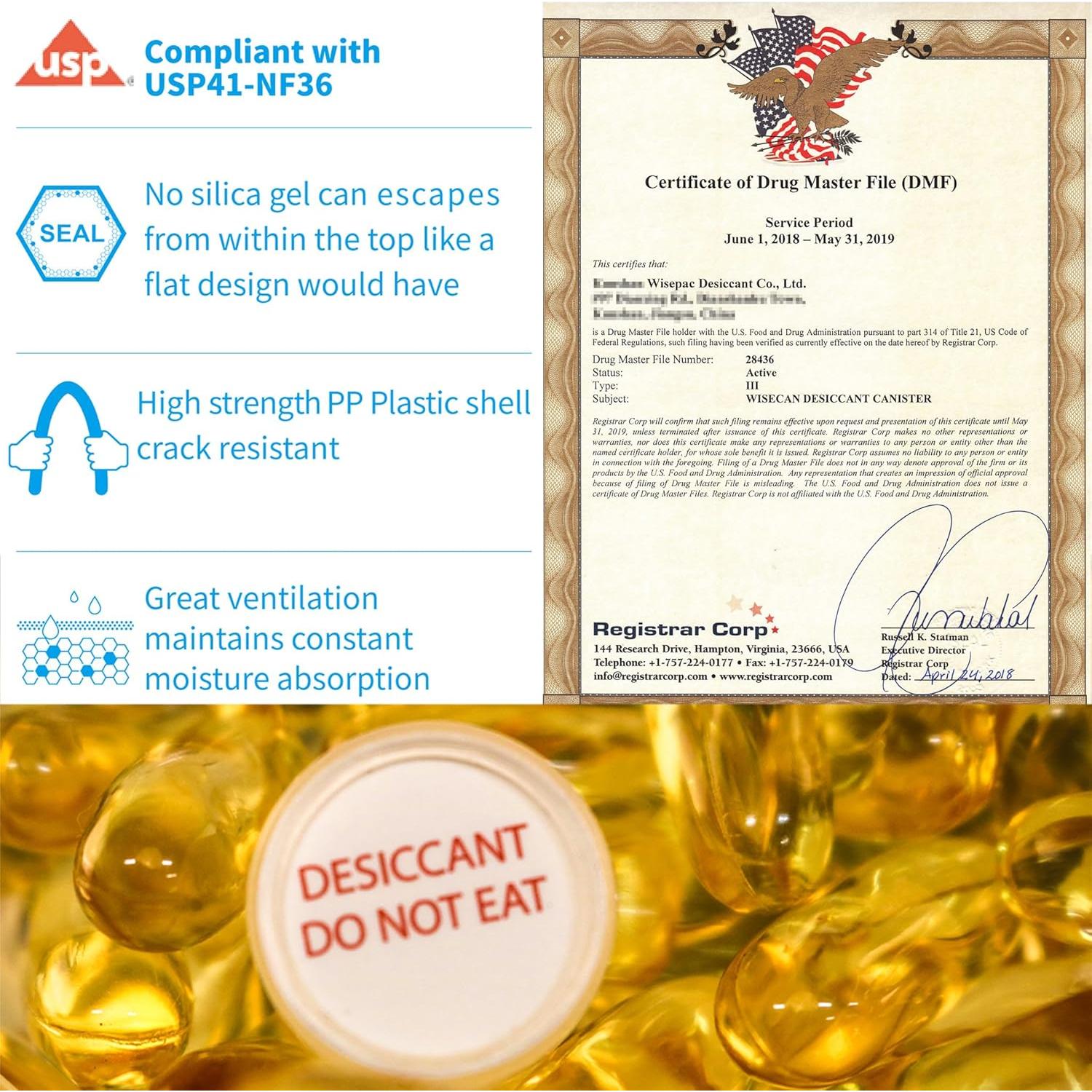 Cápsulas de Gel de Sílice Grado Alimenticio WiseCan 200 Unidades 0.5g