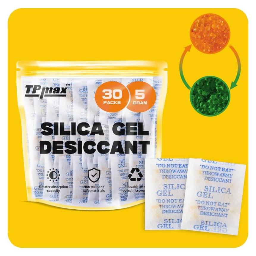 30 Paquetes de Gel de Silica Deshidratante Reutilizable 5g