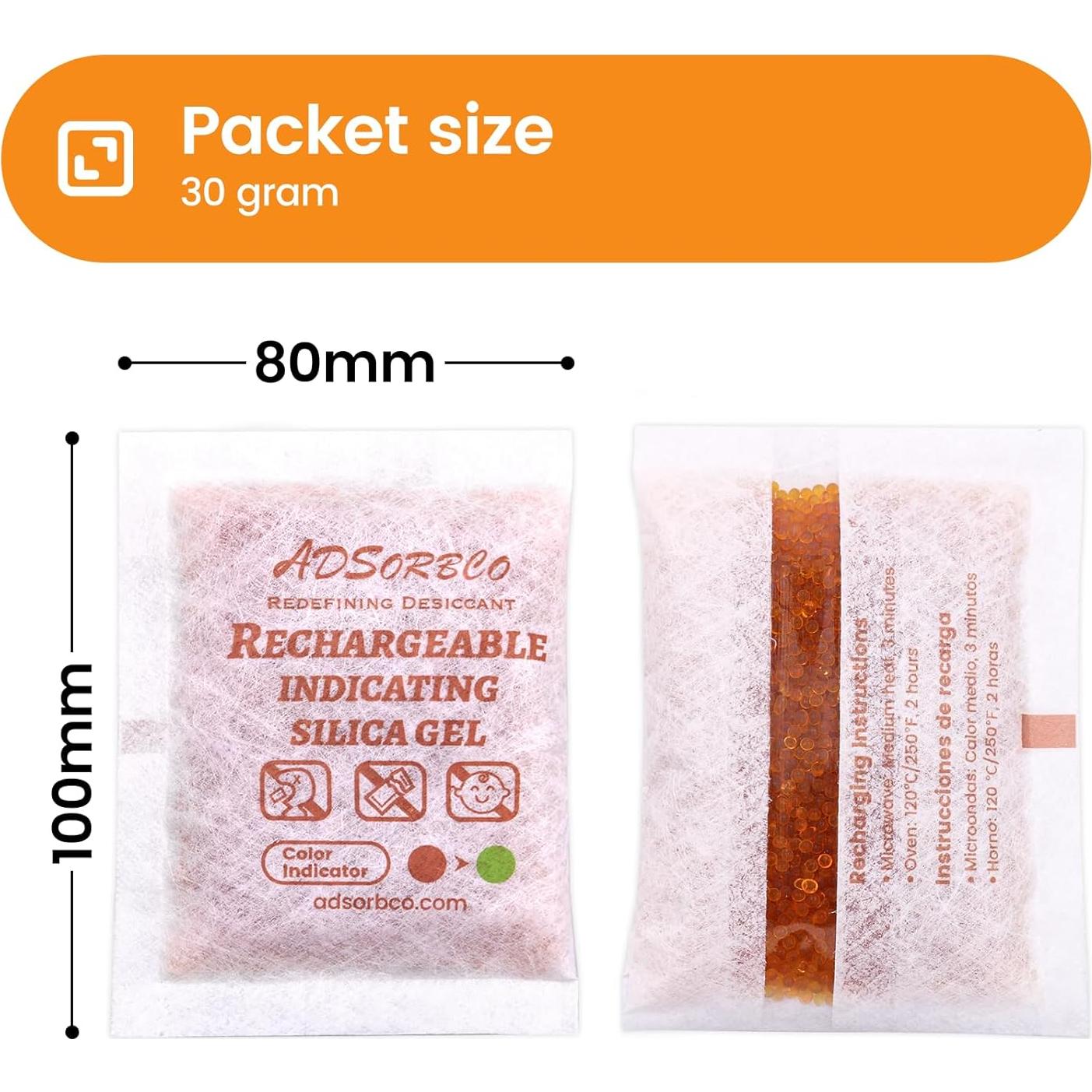 Paquetes Deshidratantes Recargables Adsorbco 30g - 15 Paquetes