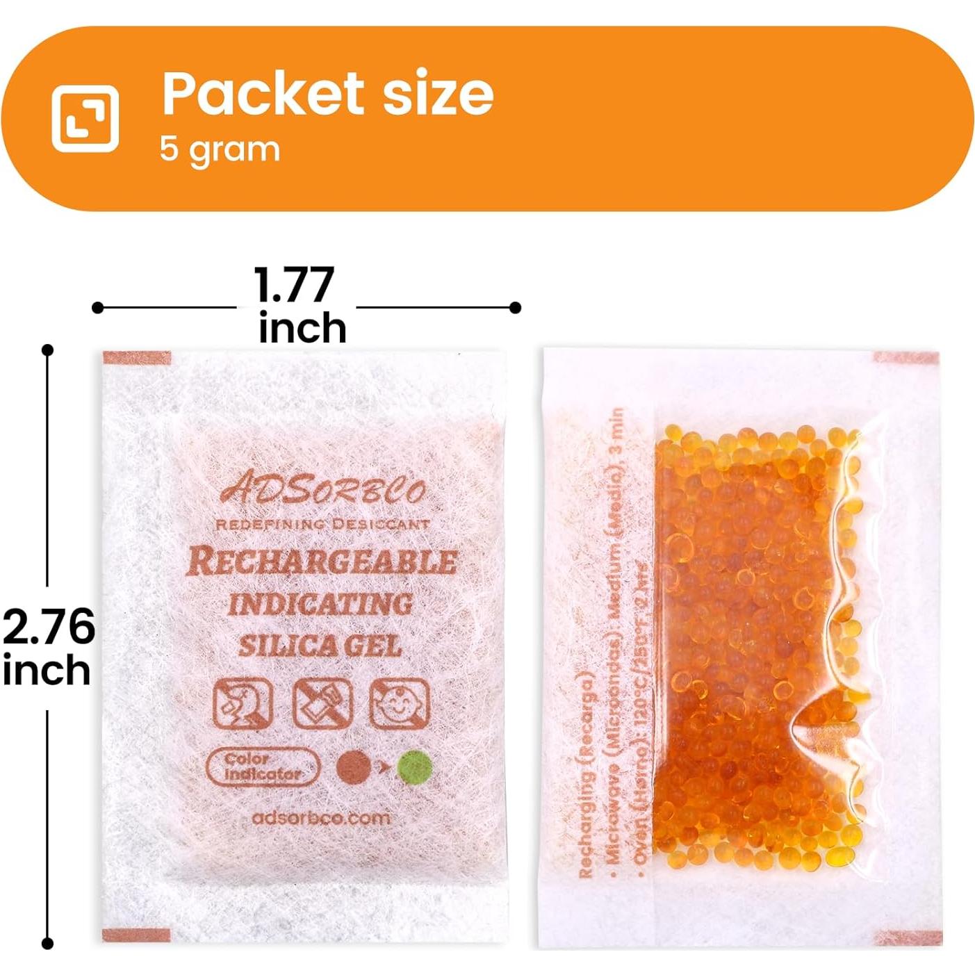 Paquetes de gel de sílice Adsorbco 5g recargables - 50 unidades