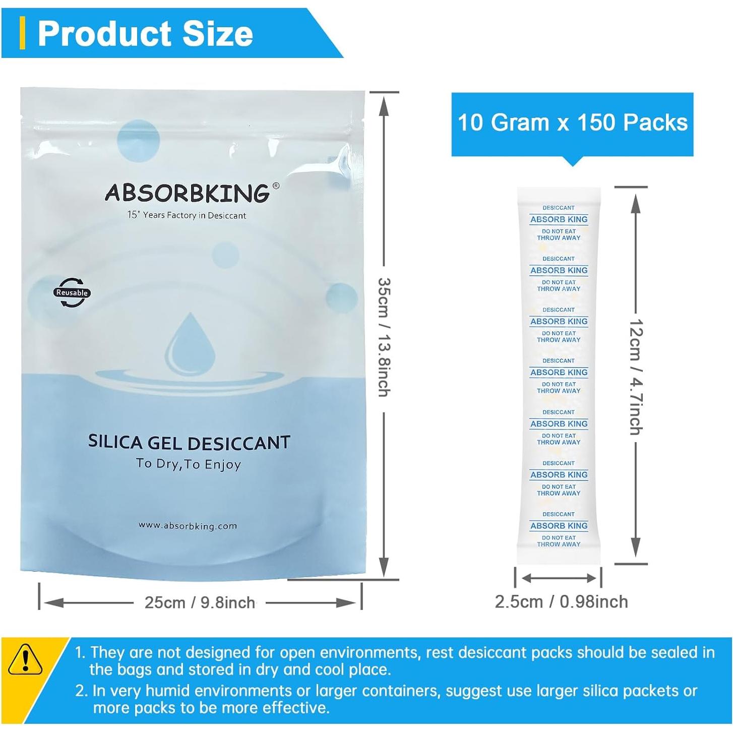 Paquetes de Gel de Sílice Absorbking 10g - 150 Unidades Grado Alimenticio