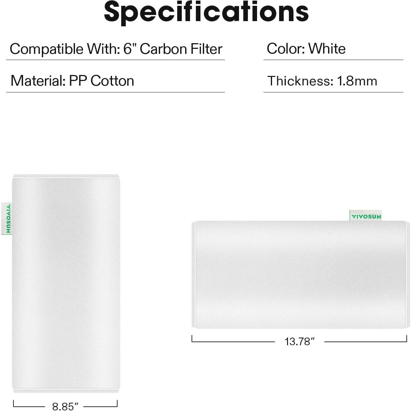 Prefiltro VIVOSUN 6 Pulgadas Algodón Blanco para Filtro Carbón
