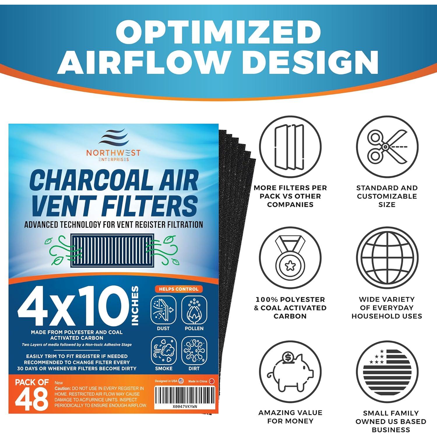 Filtros de Ventilación de Carbón Activado Northwest 4x10" - 48 Piezas