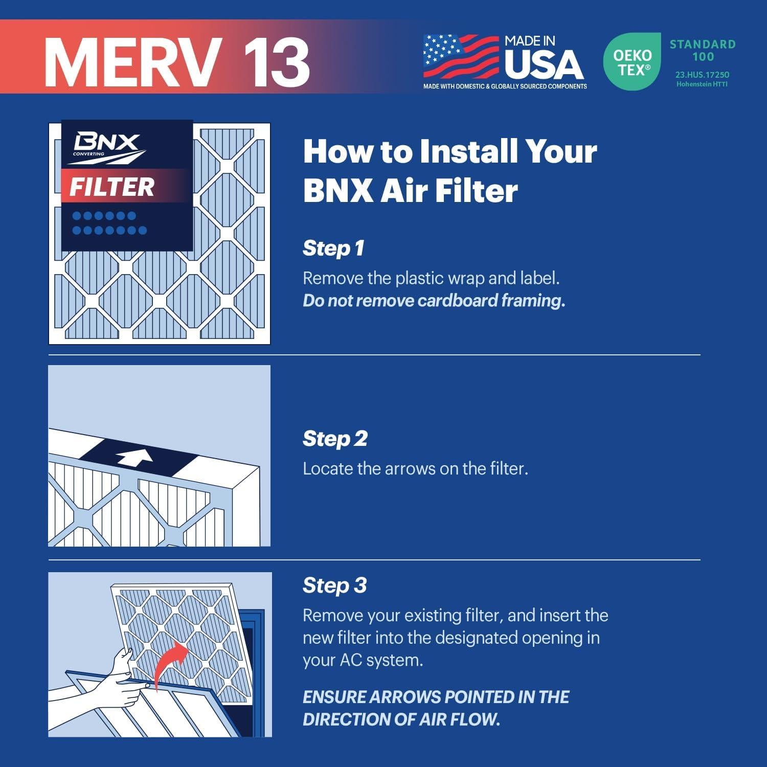 Filtro de Aire BNX MERV 13 20x20x1 (4-Pack) para HVAC