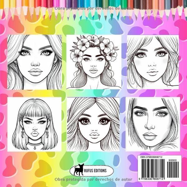 CUADERNO DE MAQUILLAJE PARA COLOREAR: 50 CARAS PARA COLOREAR, IDEAL PARA NIÑAS Y ADOLESCENTES / LIBRO PARA PRACTICAR MAQUILLAJE CON 50 FACE CHART / ... (Libros de colorear) (Spanish Edition)