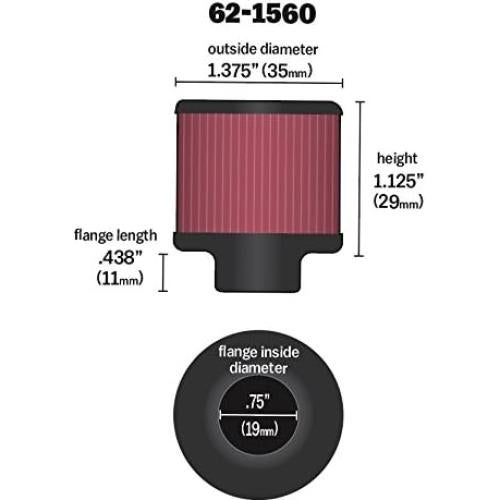 Filtro de Aire K&N 62-1560 Lavable Ovalado 2.86cm x 3.49cm