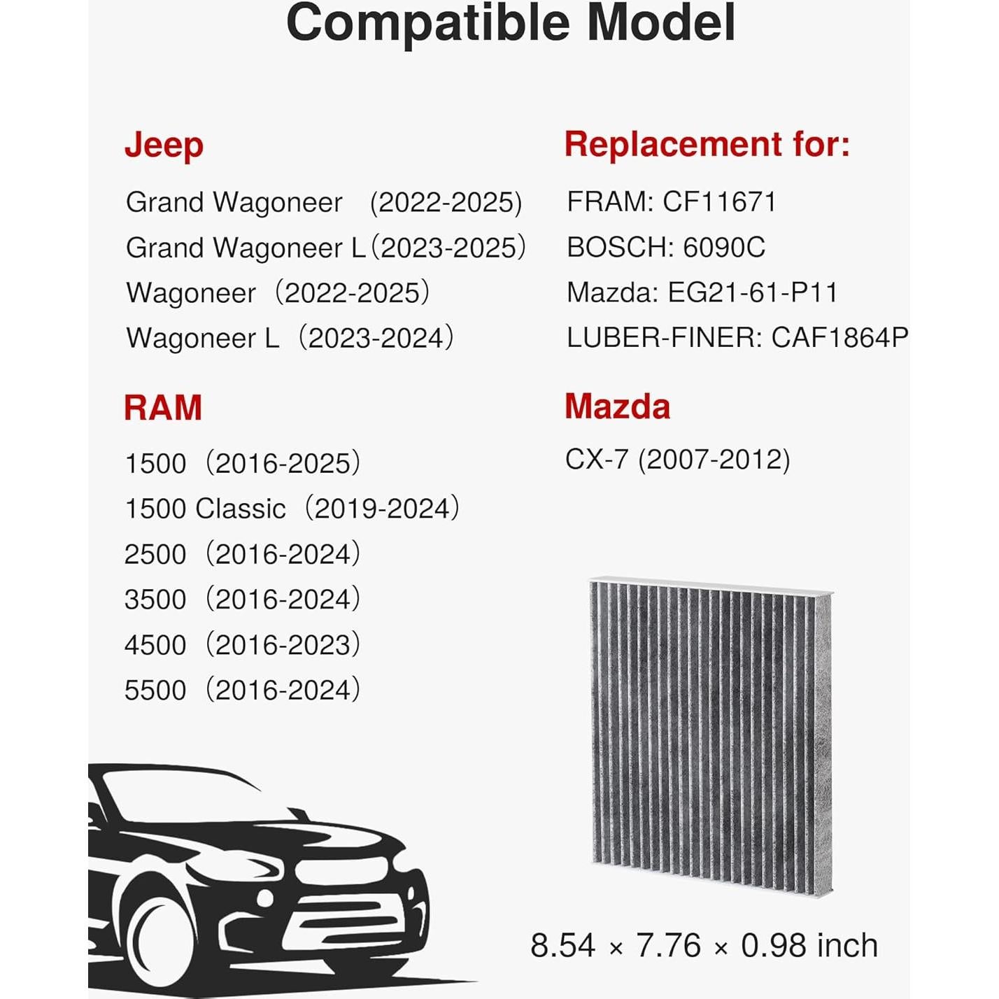 Filtro de Aire de Cabina Puroma CAF671S para Jeep y Mazda