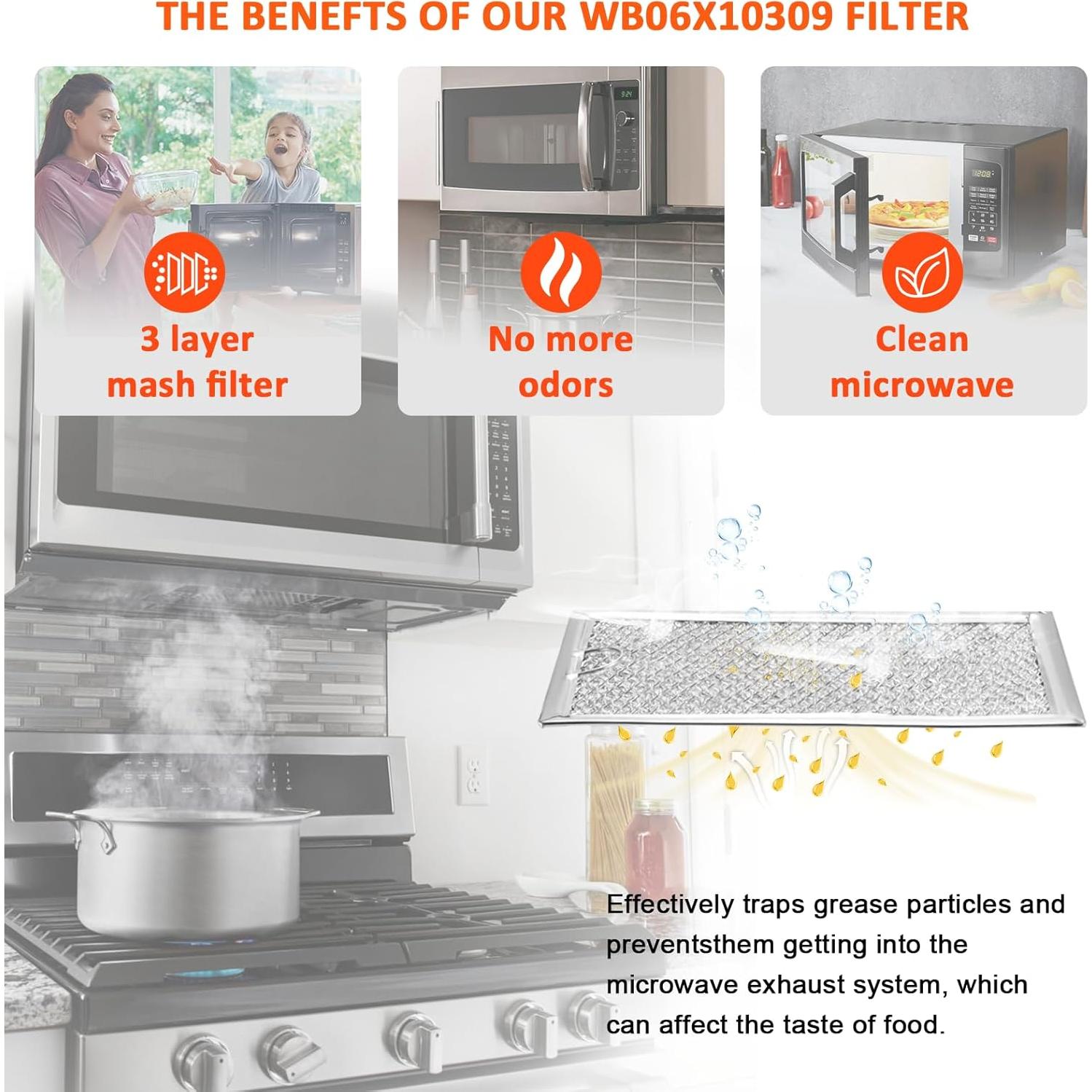 Filtros de grasa para microondas Fetechmate WB06X10309 - 4 Pack