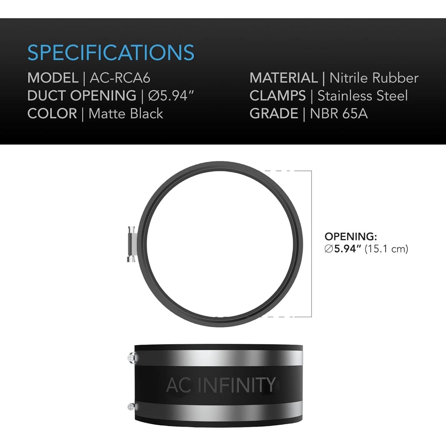 Abrazadera de Reducción de Ruido AC Infinity 6" Caucho Flexible