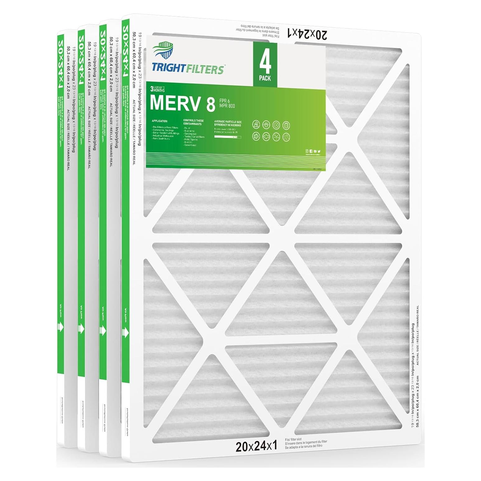 Filtro de aire TRIGHTFILTERS MERV 8 20x24x1 - 4 paquetes