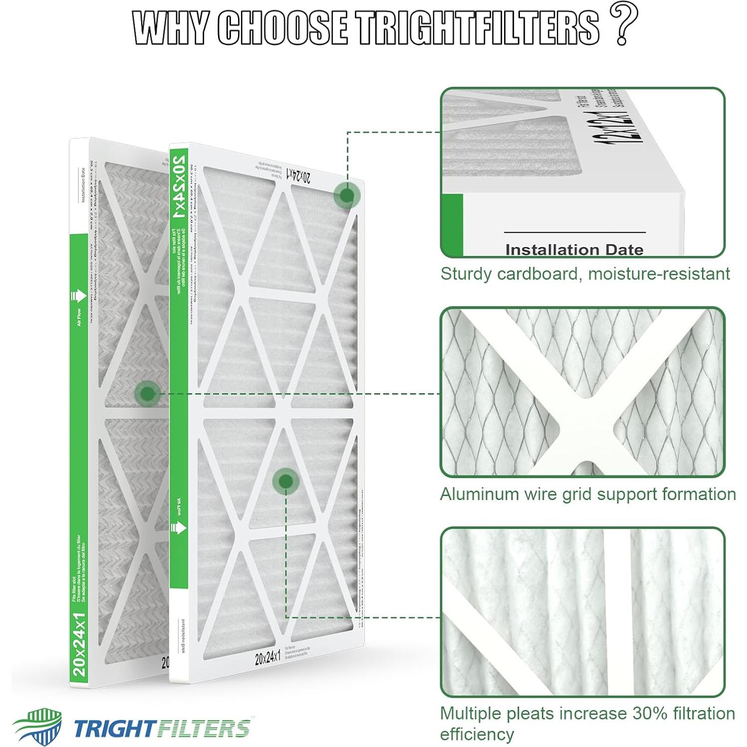 Filtro de aire TRIGHTFILTERS MERV 8 20x24x1 - 4 paquetes
