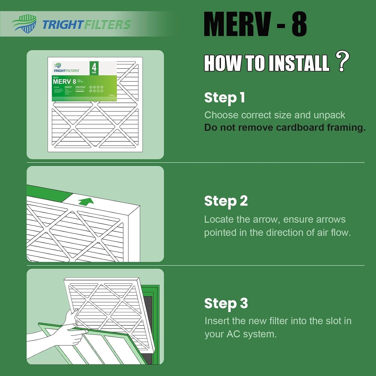 Filtro de aire TRIGHTFILTERS MERV 8 20x24x1 - 4 paquetes