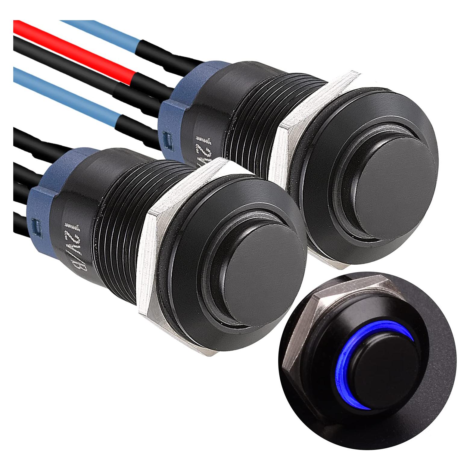 Interruptor Pulsador 12mm APIELE con Bloqueo y Luz LED - Paquete de 2