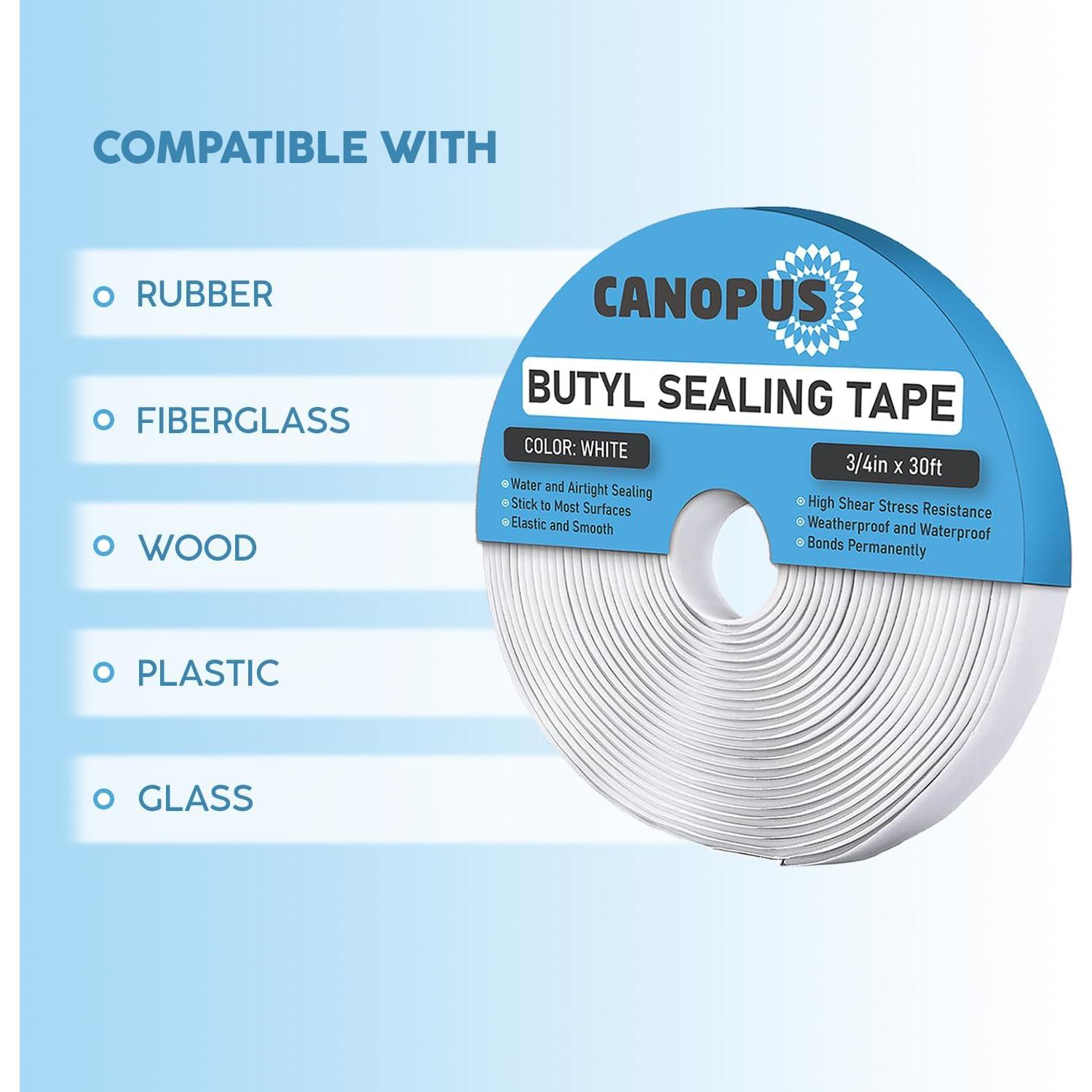 Cinta de Sellado Butyl Canopus Blanca 1.9 cm x 9.14 m Impermeable