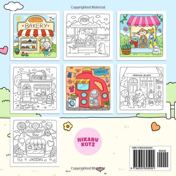 Adorable Shop: Cute & Simple Coloring Book for Adults and Kids Featuring the Joyful Daily Life of Animal Characters
