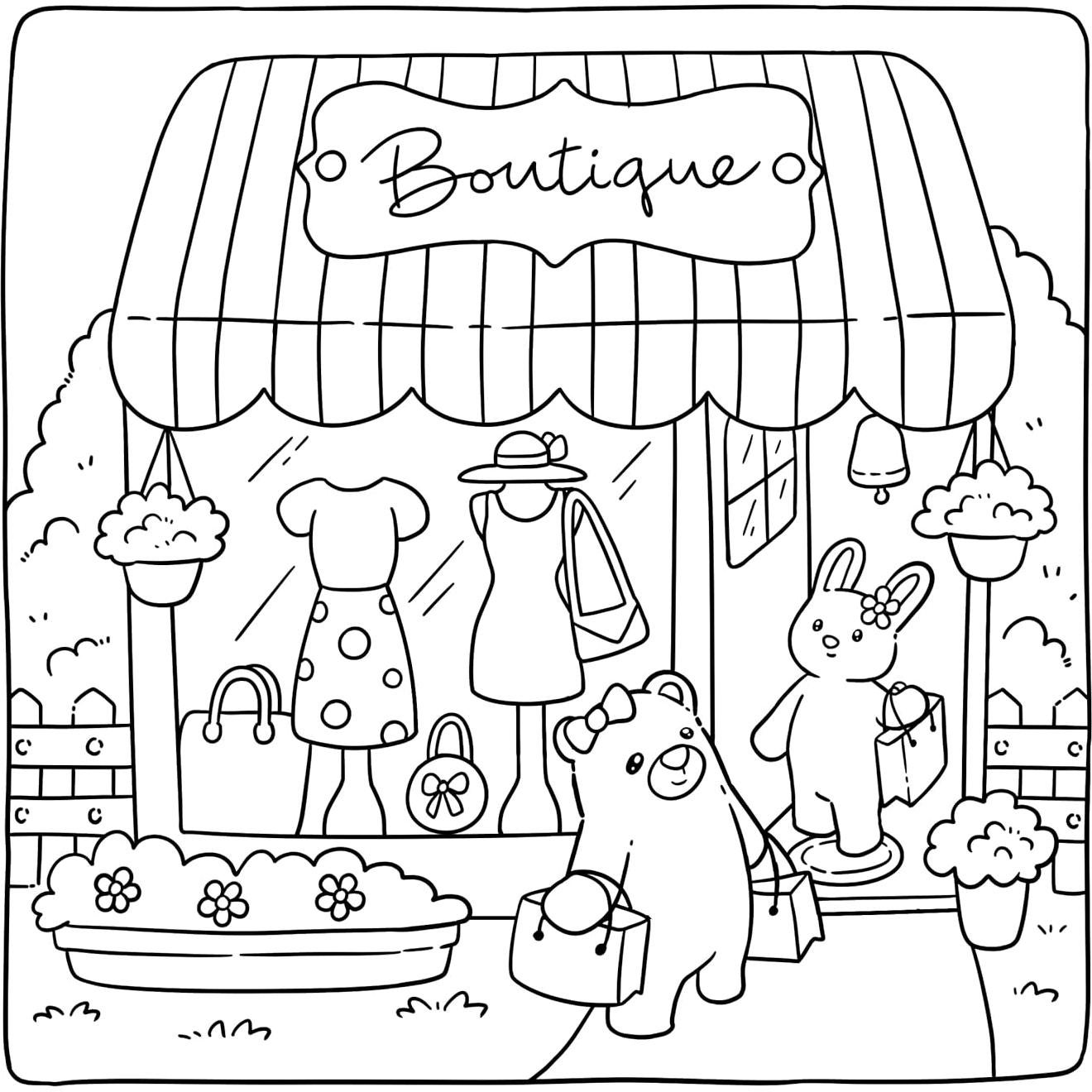 Adorable Shop: Cute & Simple Coloring Book for Adults and Kids Featuring the Joyful Daily Life of Animal Characters