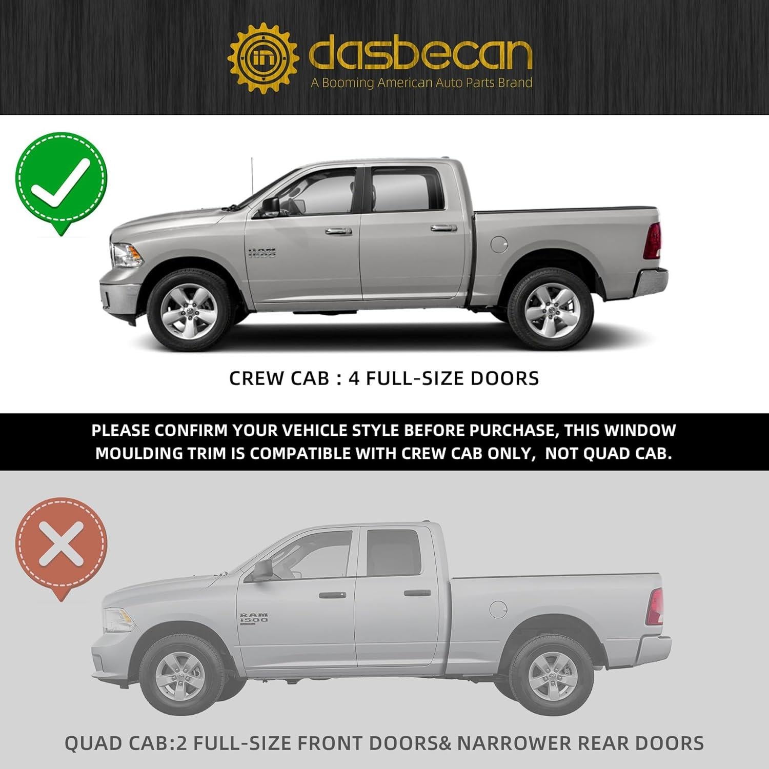 Sellado de Moldura de Ventana Dasbecan para Dodge Ram Crew Cab 2009-2021 - 4 Piezas