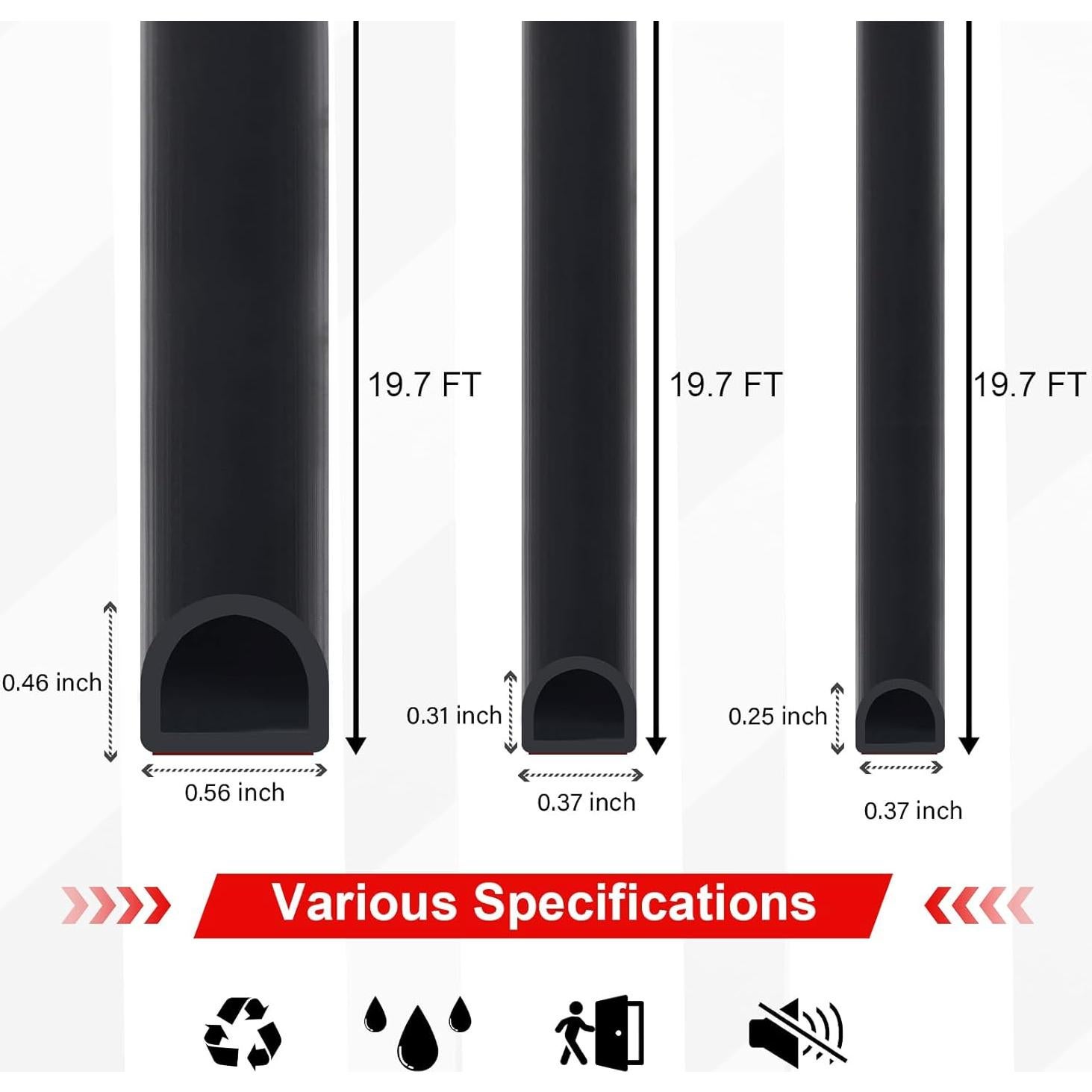 Sello de puerta de goma Storystore 6m autoadhesivo negro