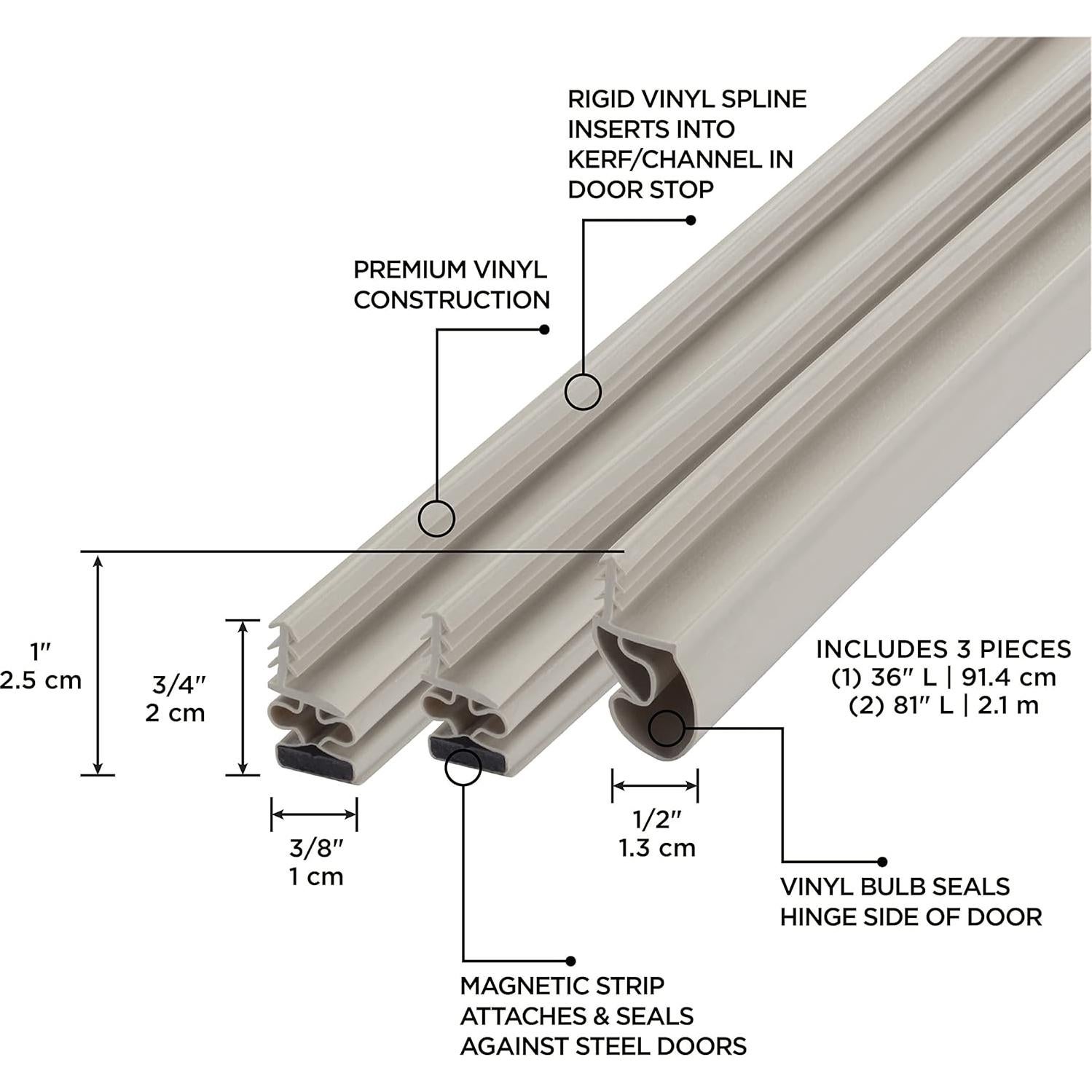 Sello de Puerta de Vinilo M-D Beige con Tira Magnética 3 Piezas