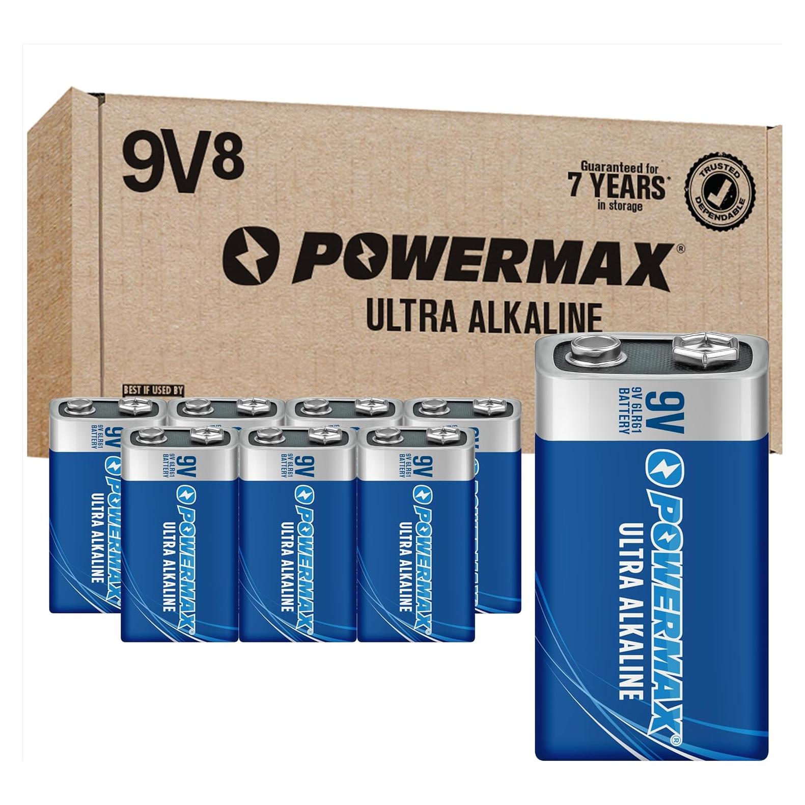 Baterías alcalinas Powermax 9V - 8 unidades ultra duraderas