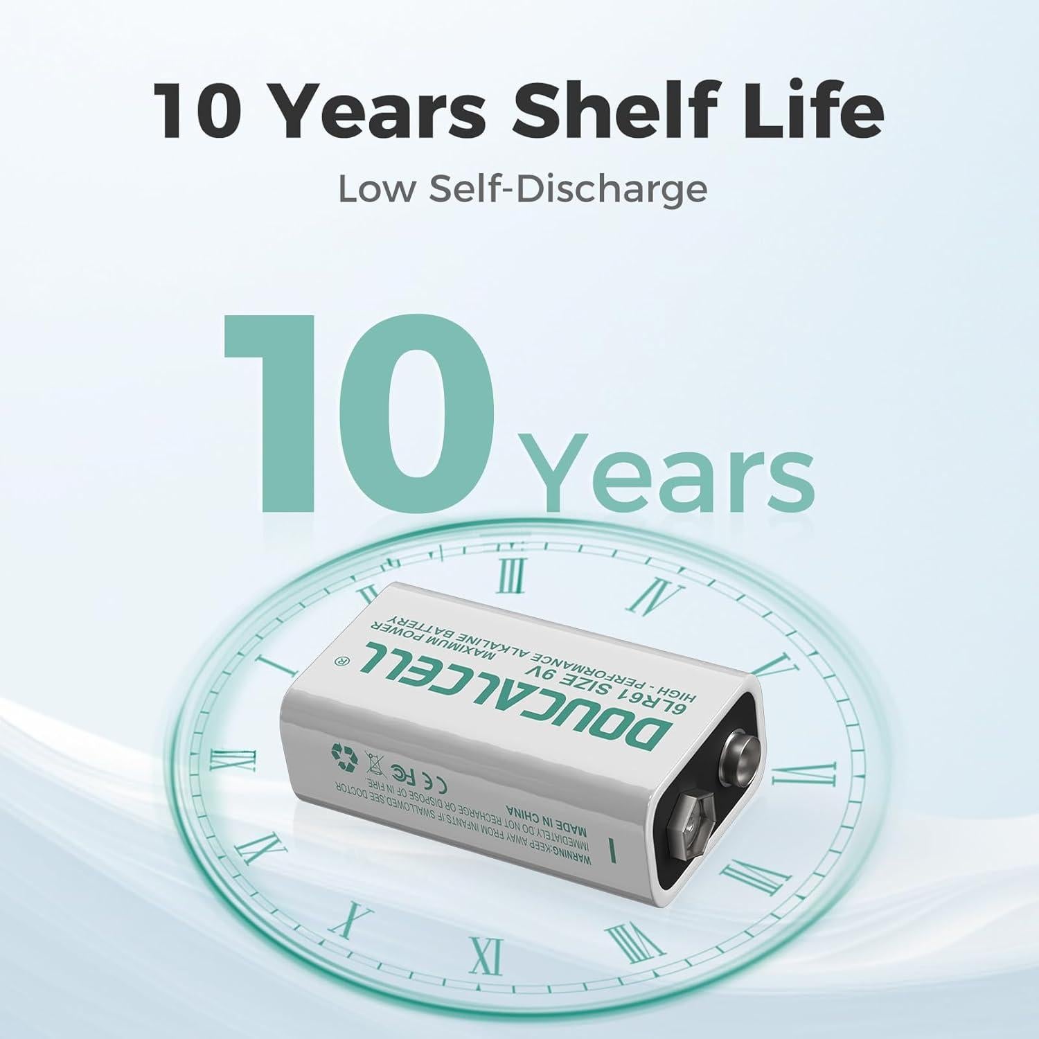 Paquete de 4 Baterías Alcalinas 9V Doucalcell de Larga Duración