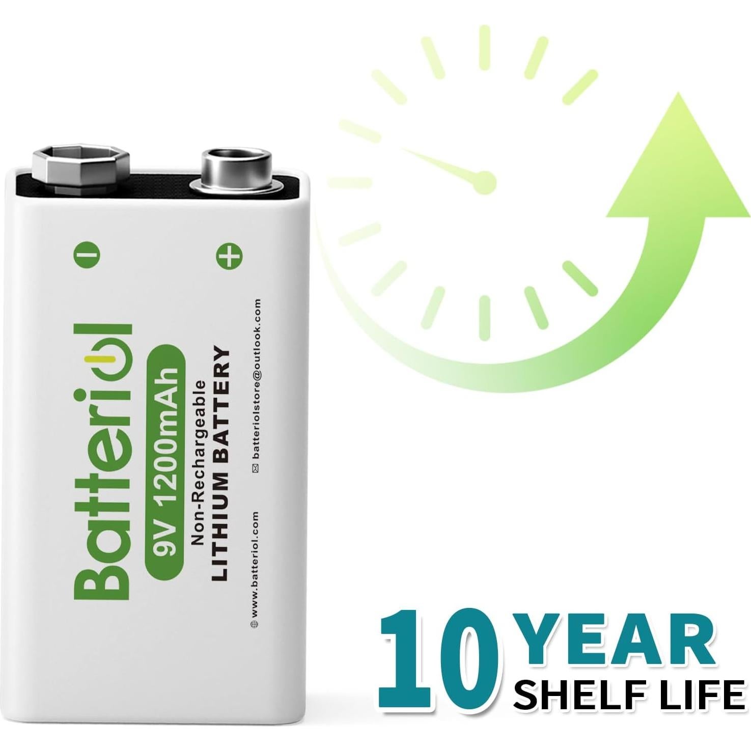 Baterías de Litio 9V Batteriol 1200mAh Paquete de 4