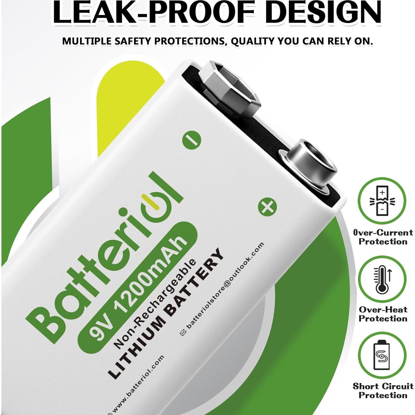 Baterías de Litio 9V Batteriol 1200mAh Paquete de 4