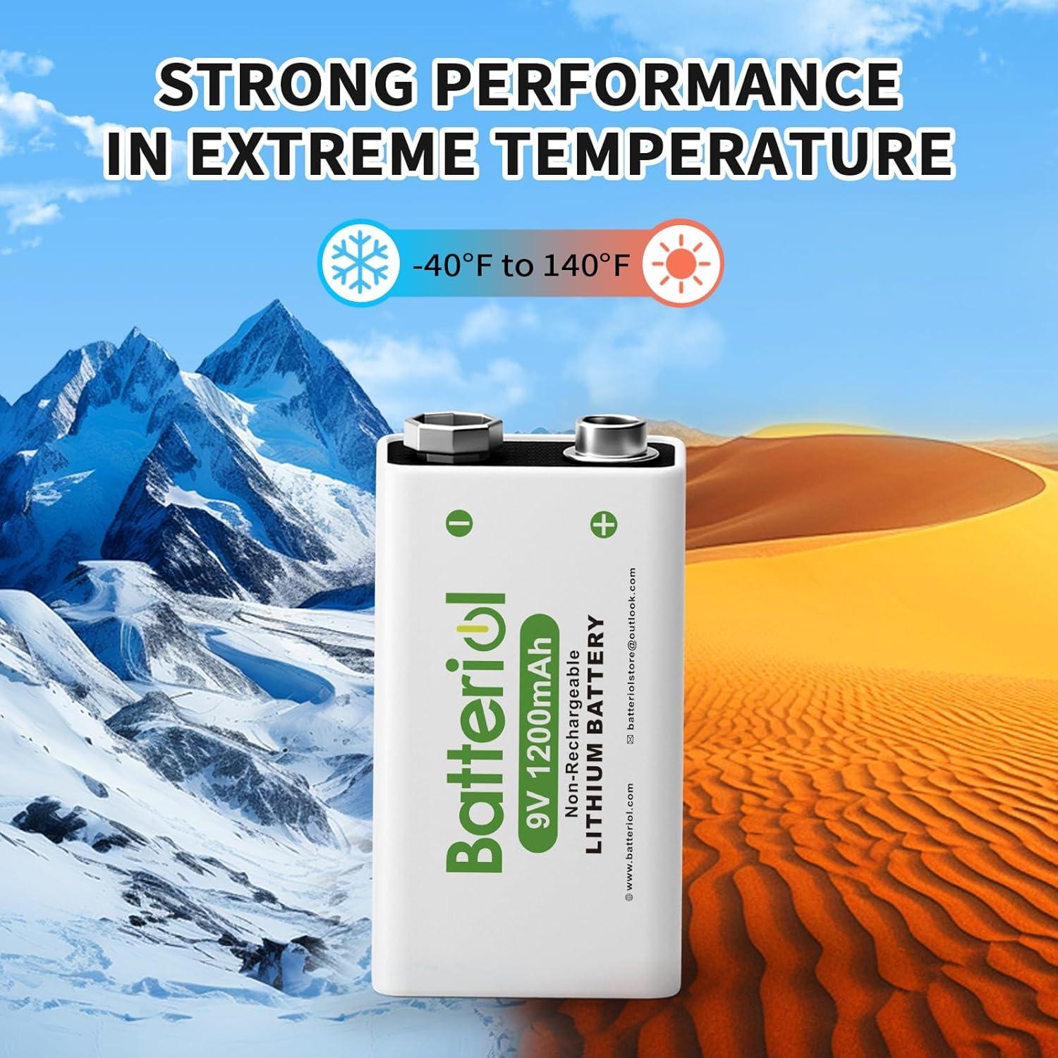 Baterías de Litio 9V Batteriol 1200mAh Paquete de 4