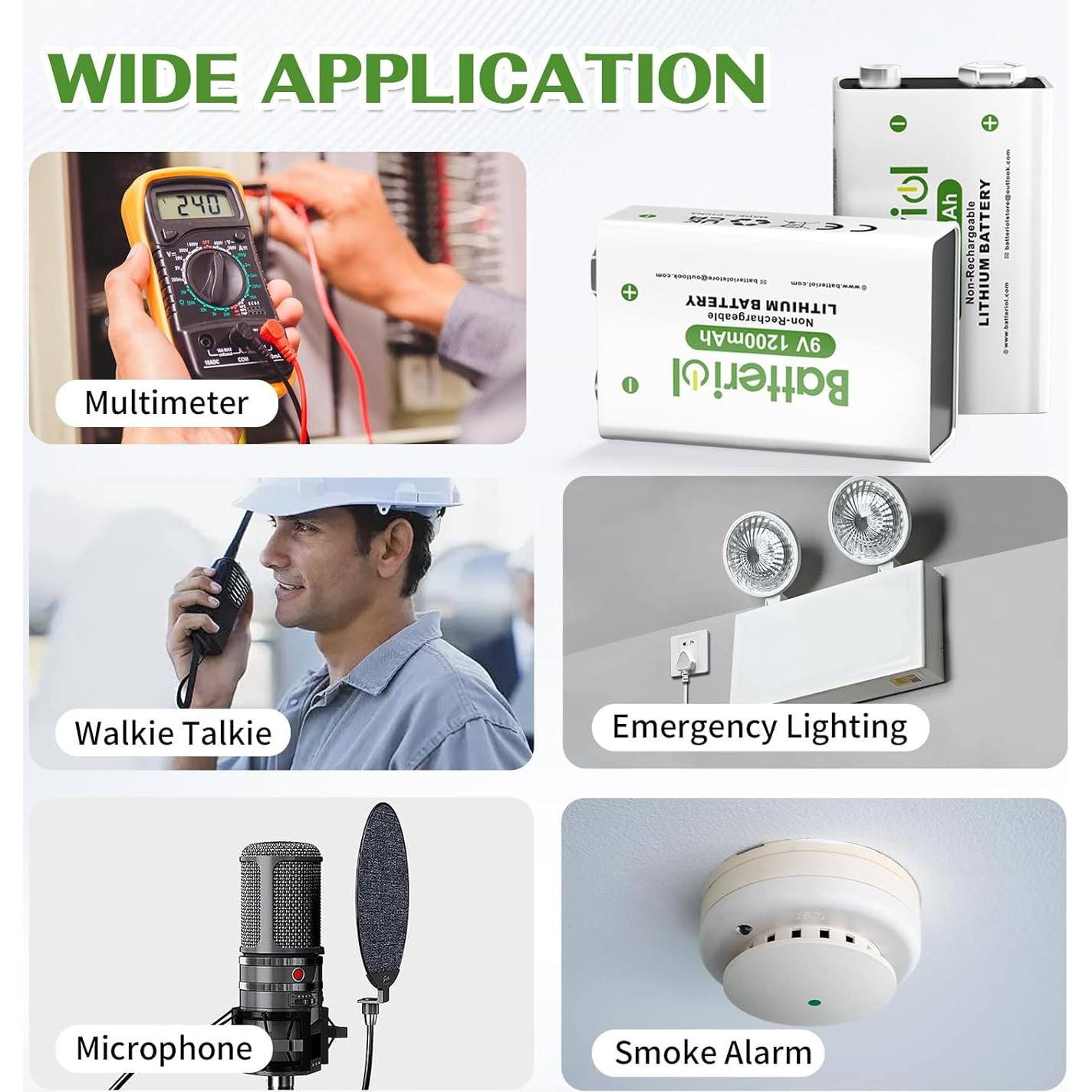 Baterías de Litio 9V Batteriol 1200mAh Paquete de 4