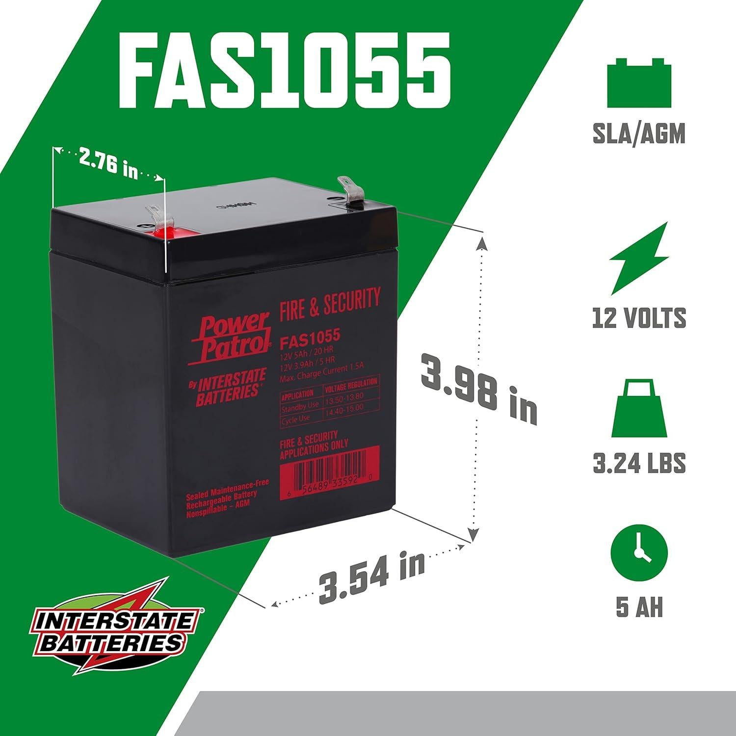 Batería 12V 5Ah Interstate para Alarmas y Seguridad FAS1055