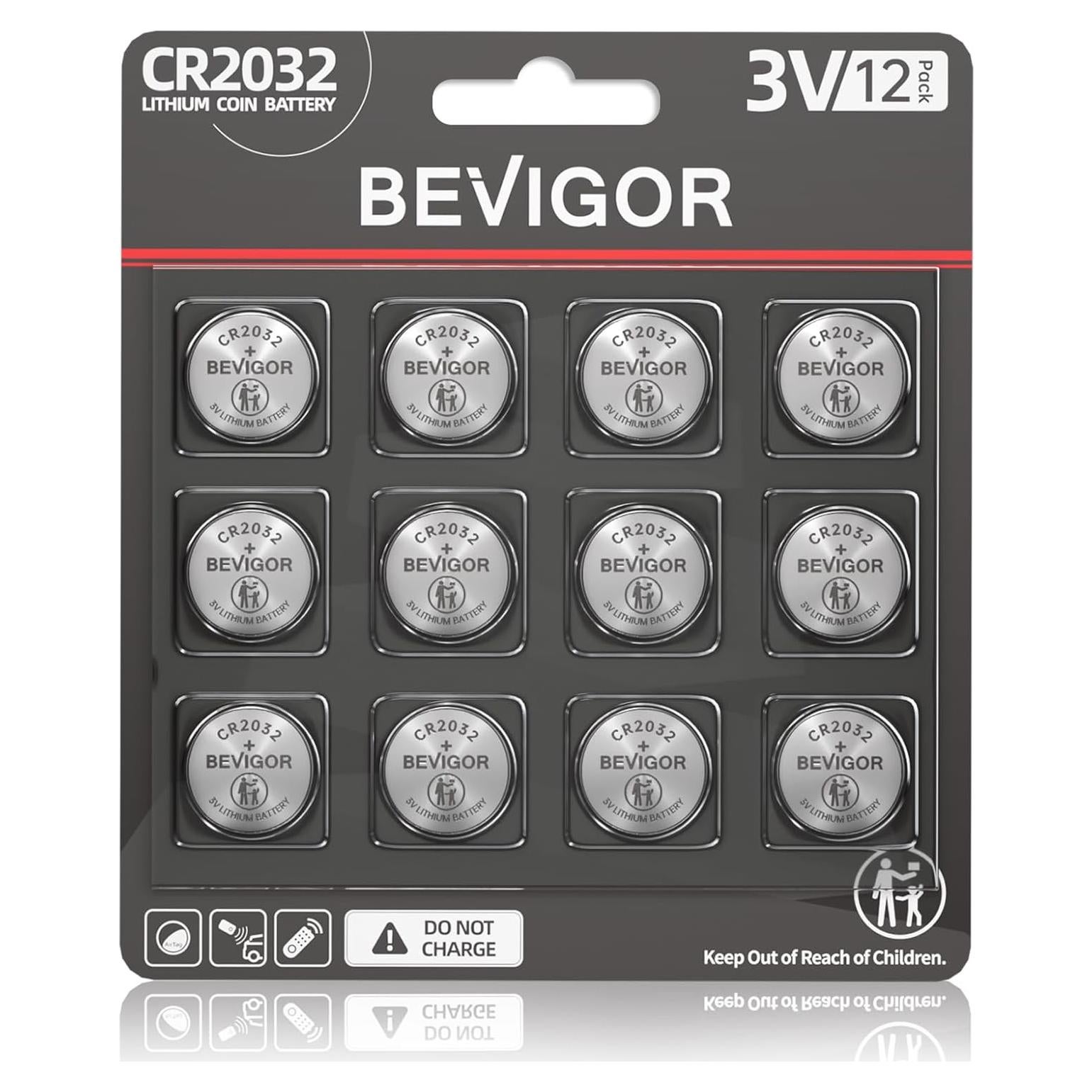 Batería de Litio CR2032 BEVIGOR 12 Unidades 3V Alta Densidad