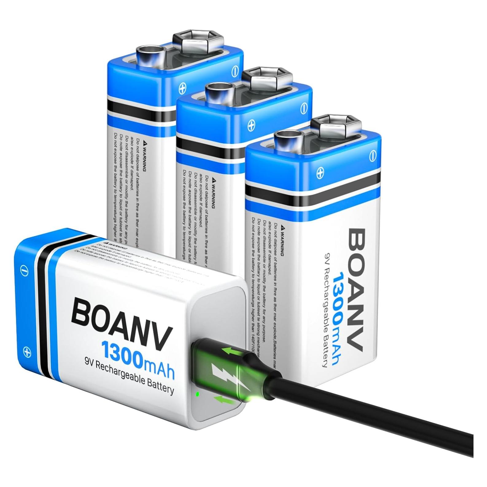 Baterías Recargables 9V BOANV 1300mAh 4PCS USB-C