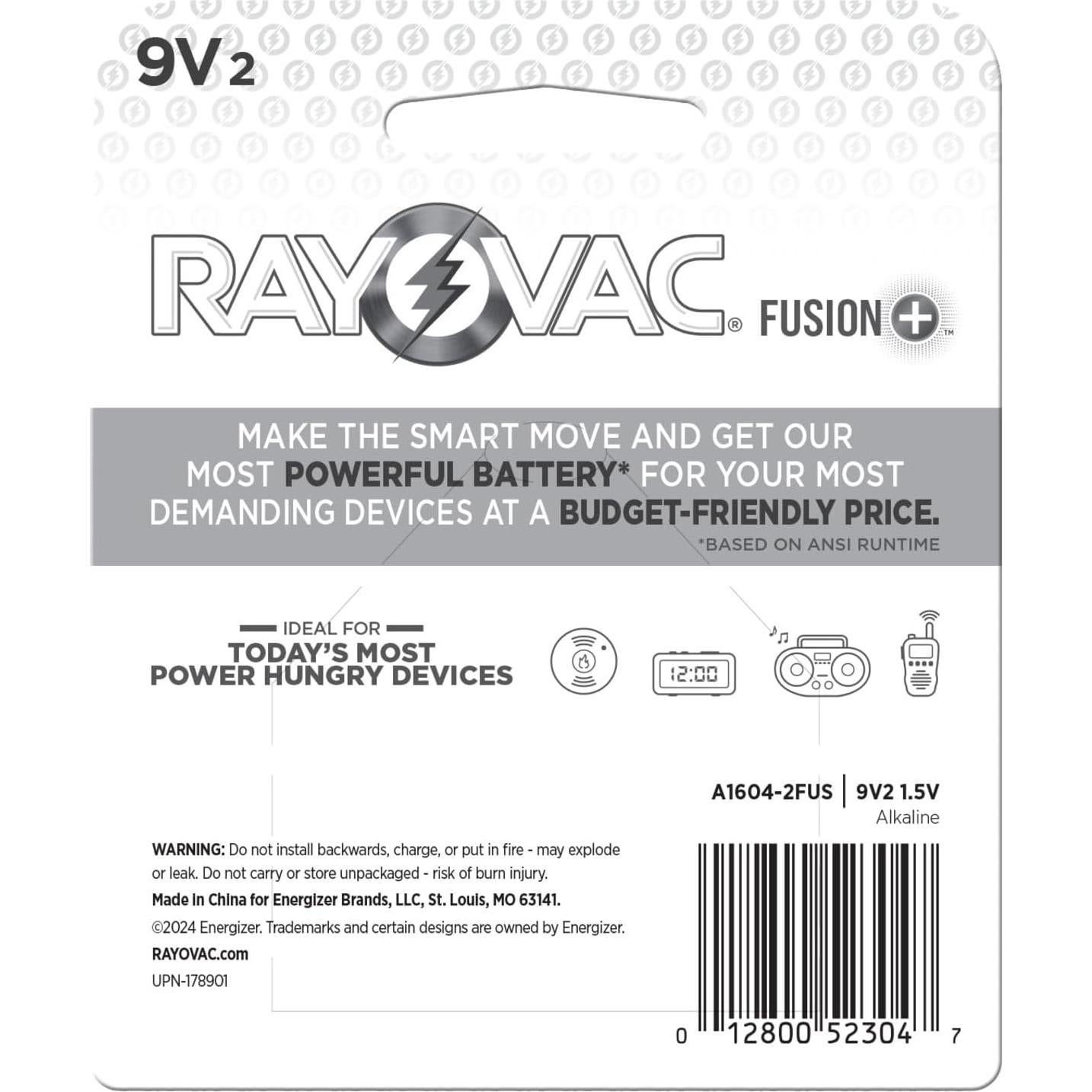 Baterías Alcalinas Rayovac Fusion 9V - Paquete de 2