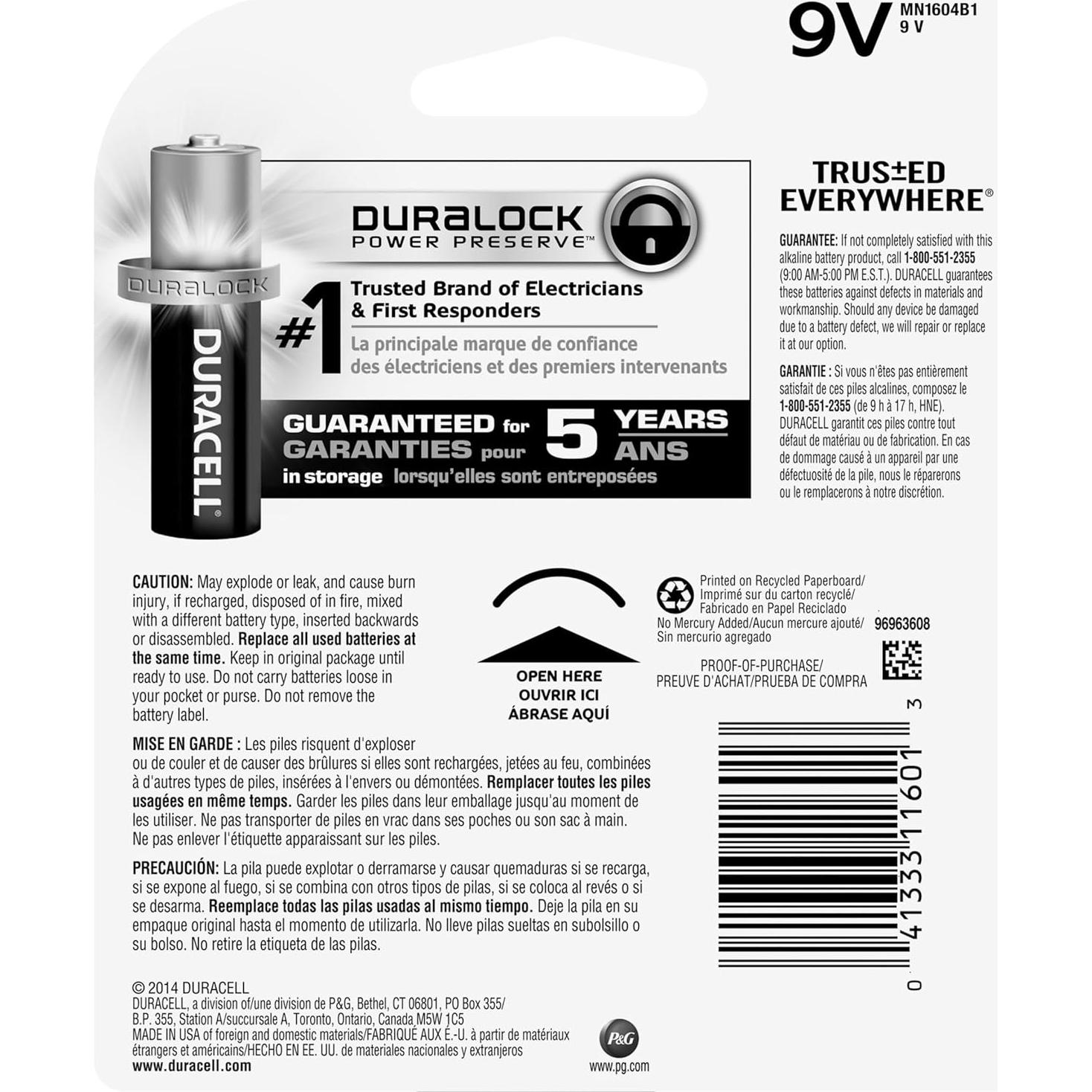 Batería Alcalina Duracell 9V CopperTop - 1 Unidad