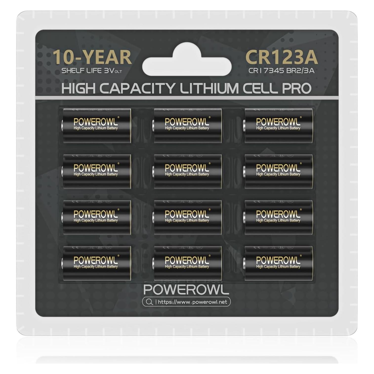 Baterías de Litio POWEROWL CR123A 3V Paquete de 12 Unidades
