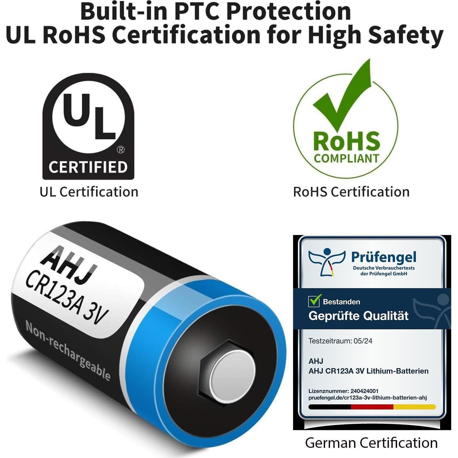 Baterías de Litio CR123A 3V AHJ Paquete de 4 1600mAh