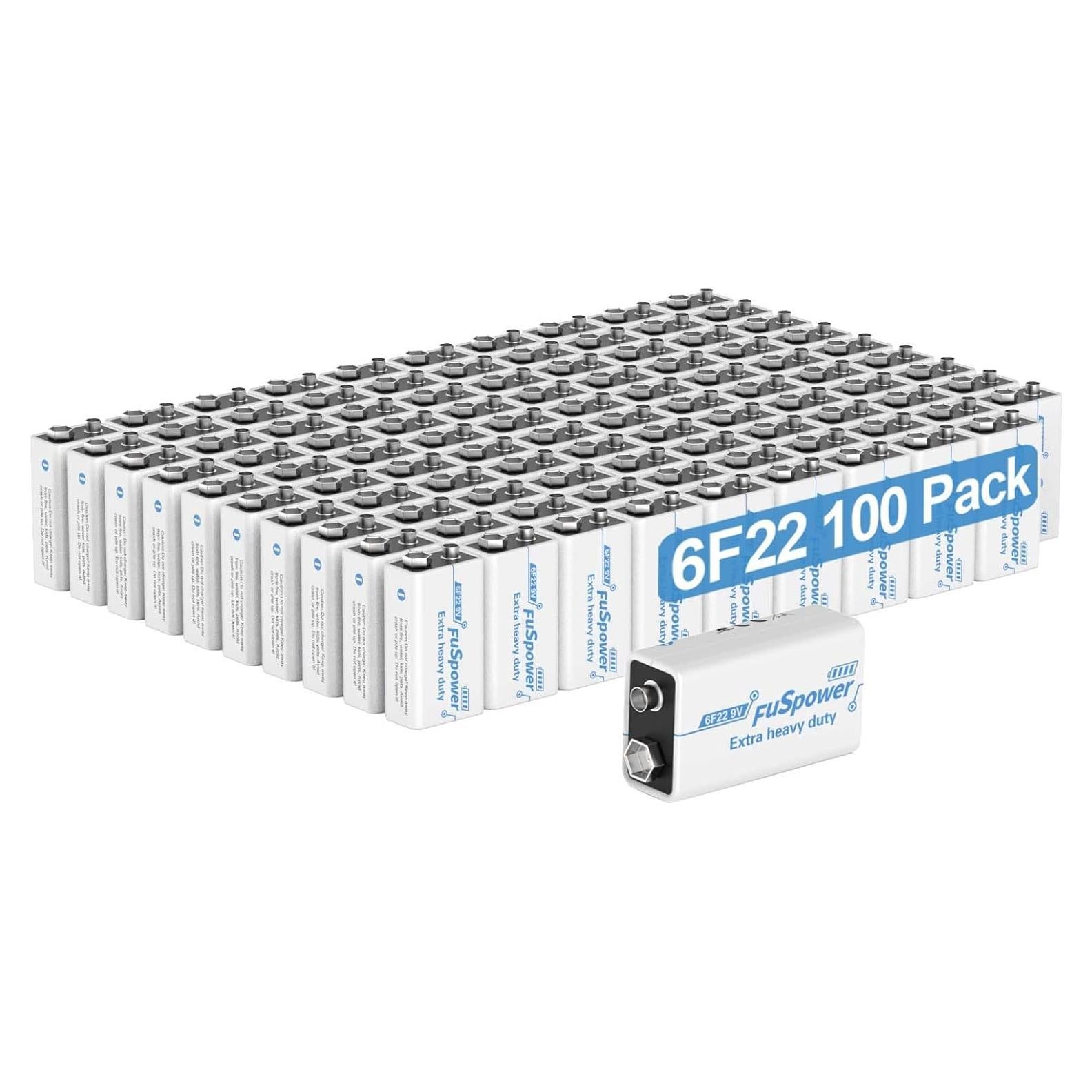 Baterías 9V Carbono Zinc Fuspower 100 Pcs para Alarmas