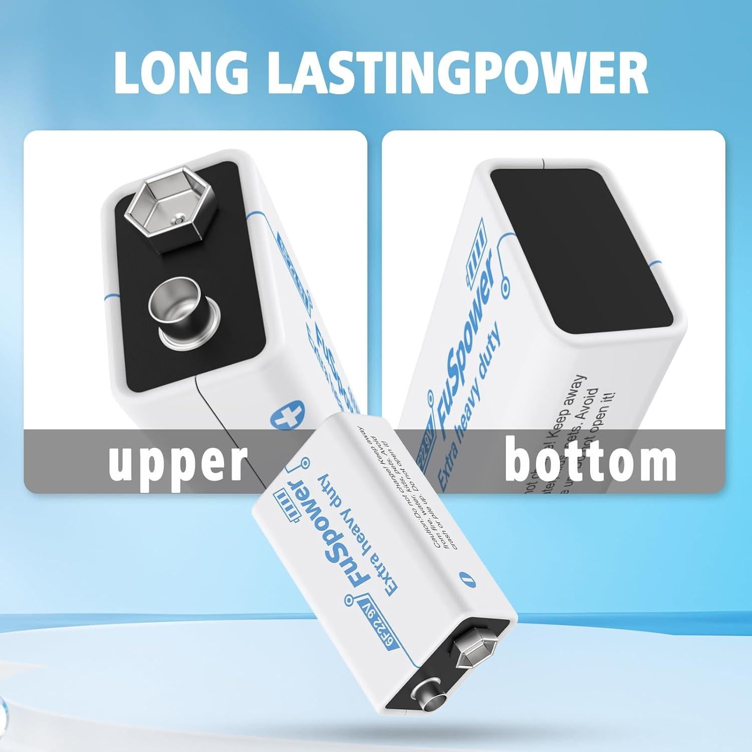 Baterías 9V Carbono Zinc Fuspower 100 Pcs para Alarmas