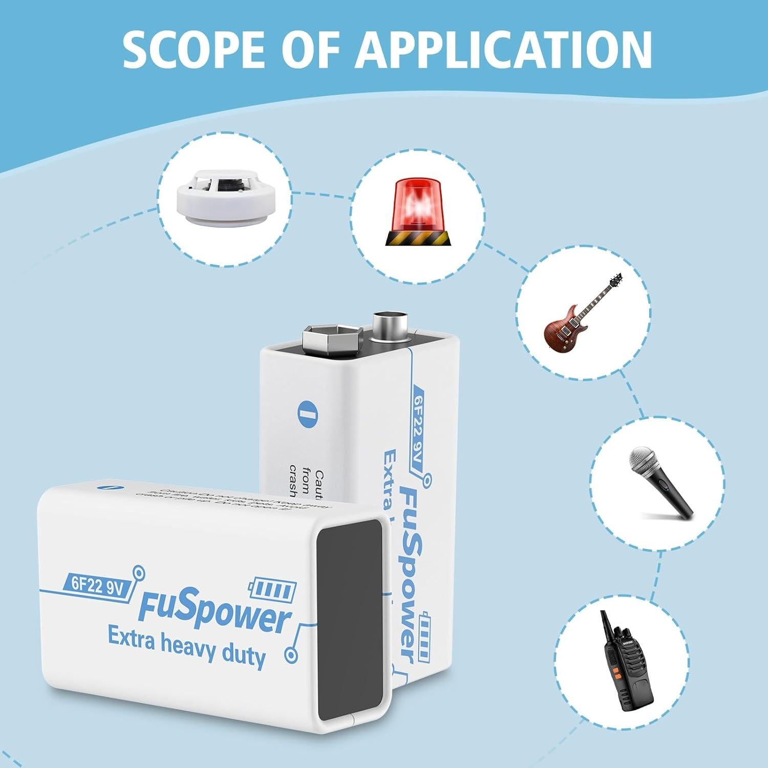 Baterías 9V Carbono Zinc Fuspower 100 Pcs para Alarmas