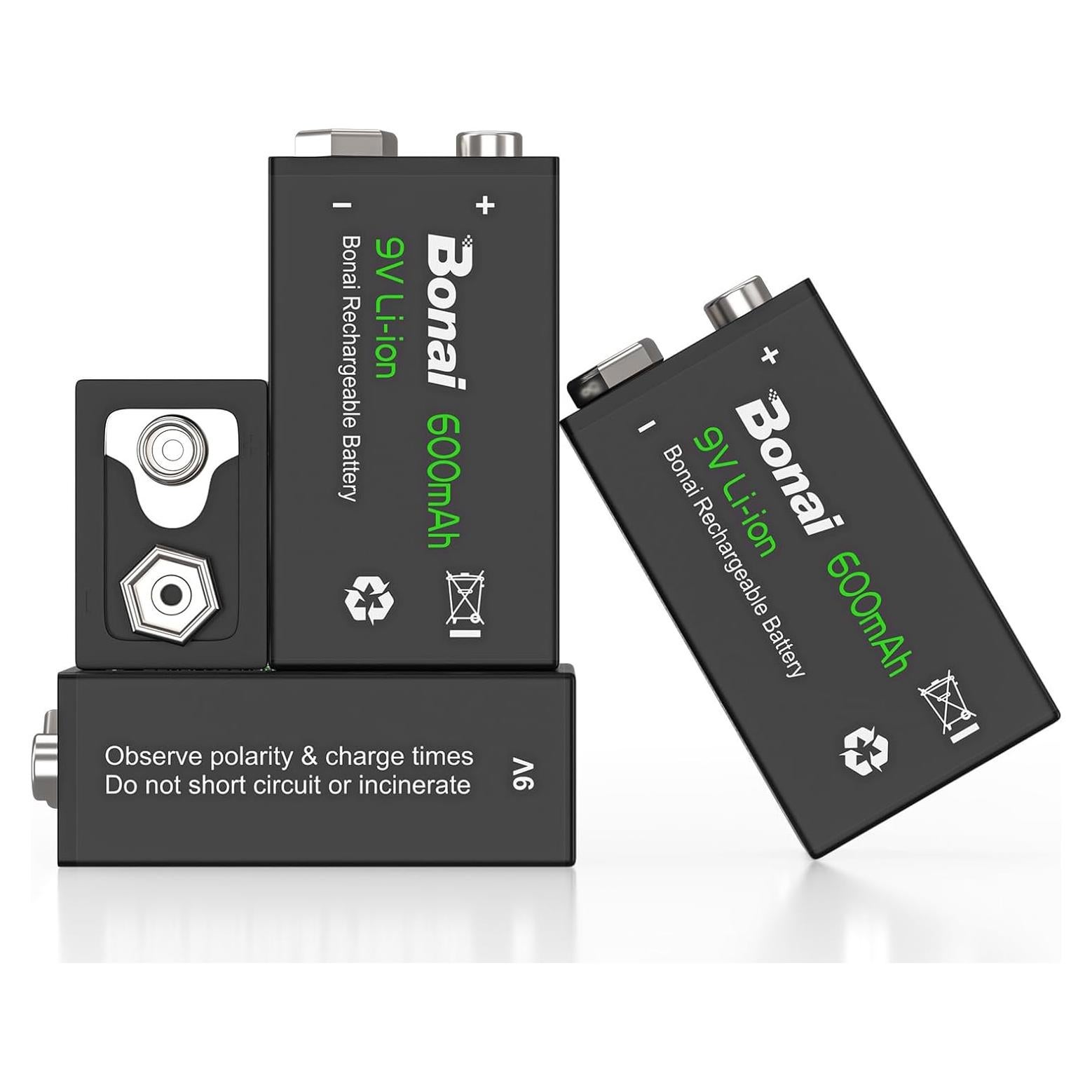 Baterías recargables BONAI 9V 600mAh - Paquete de 4