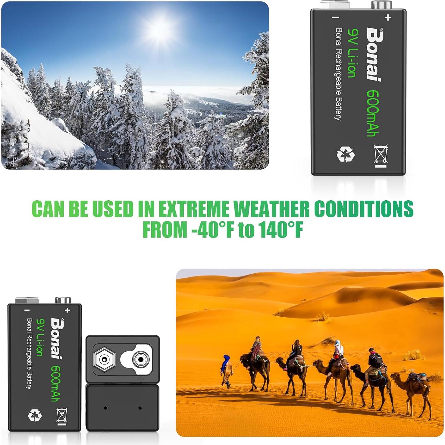 Baterías recargables BONAI 9V 600mAh - Paquete de 4