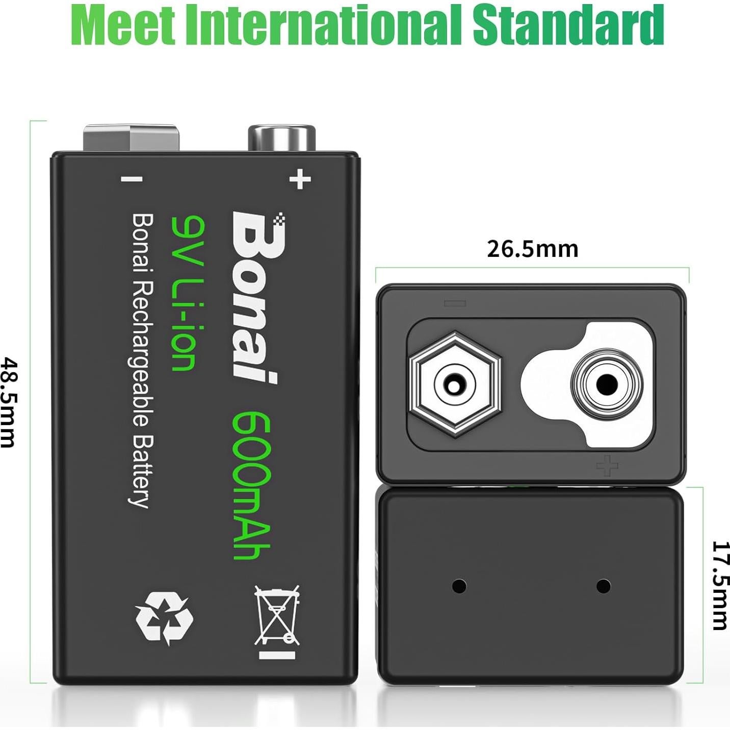 Baterías recargables BONAI 9V 600mAh - Paquete de 4